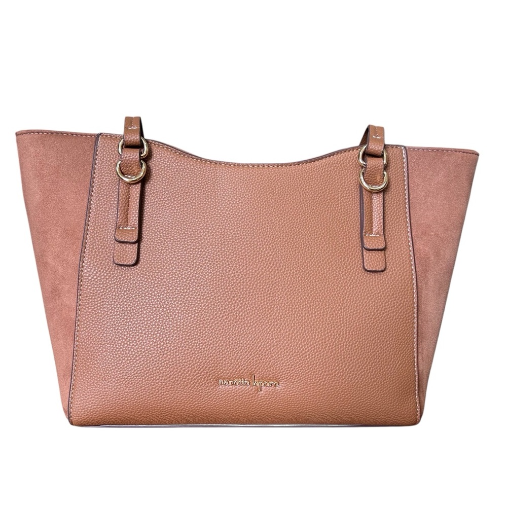Nanette Lepore Handbag Purse Faux Leather Suede Mid Size Caramel Zip Top Bag EUC - Picture 2 of 12
